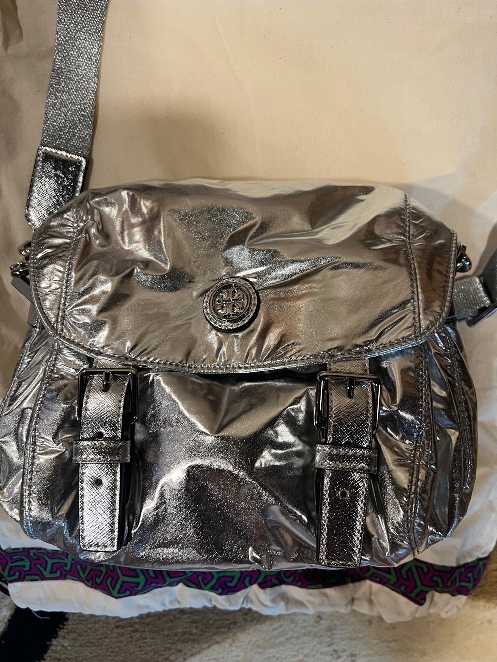 Tory Burch Metallic Silver Crossbody Bag